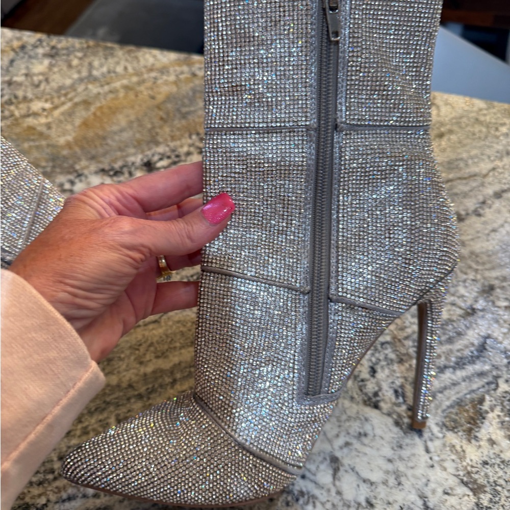 Steve Madden Elegant Silver Rhinestone Stiletto Boots - Picture 5 of 10
